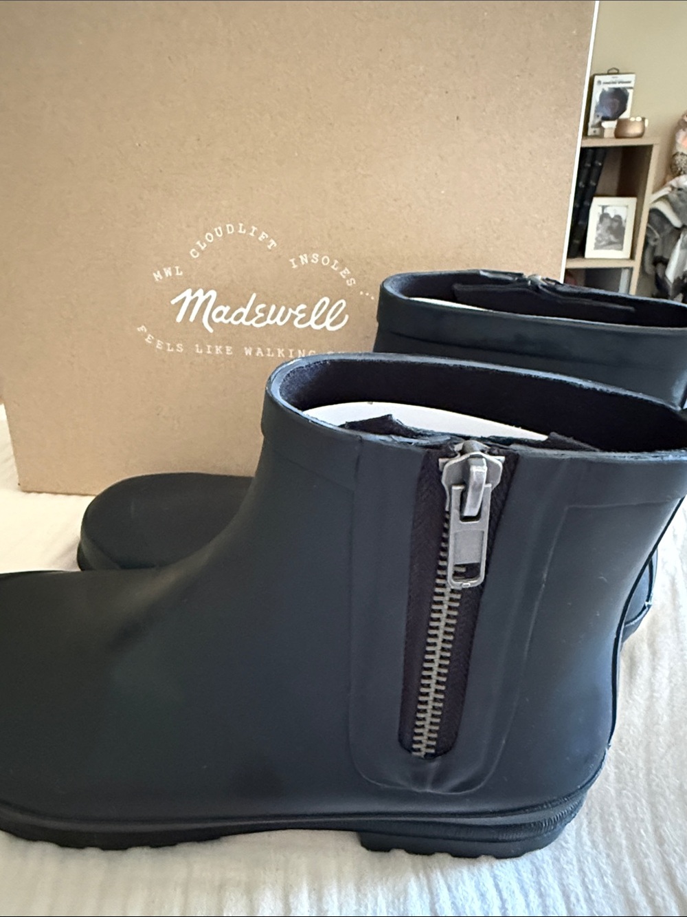 NIB! Madewell Black Matte Ankle Rain Boots with Side Zipper